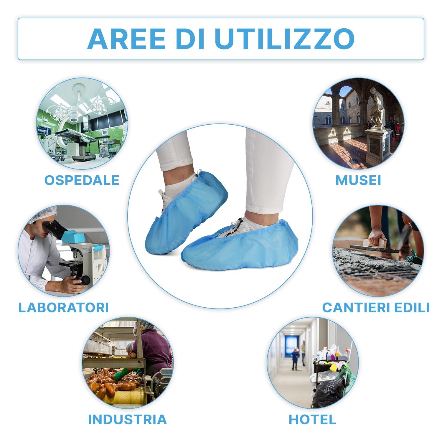 1000x ARNOMED copriscarpe monouso in PP monouso, salva scarpe blu con suola antiscivolo, copriscarpe antiscivolo, copriscarpe fino alla taglia 47, dimensioni: 17x40cm, sovrascarpe per cantiere