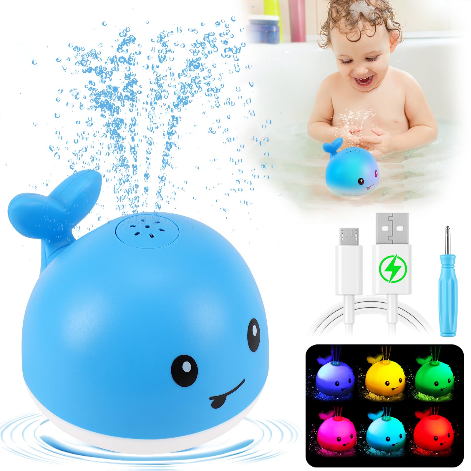 Pool Toys Gigilli Light-Up Whale Bath Toy Rechargeable Sprinkler
