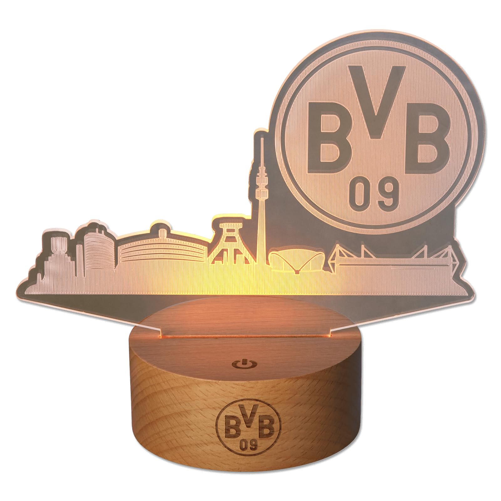 Borussia Dortmund Lampe LED BVB avec Skyline, emblème BVB et câble USB, marron