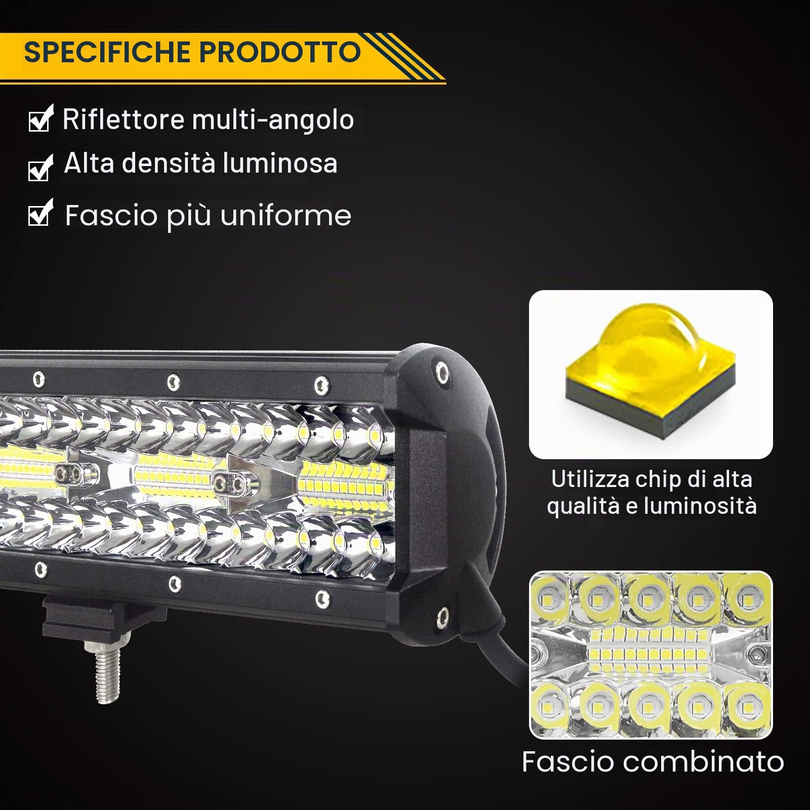RIGIDON 23 pollici 58cm 480W barra led e 12V cablaggio magnetico supporto | barra luce led, per fuoristrada auto camion SUV UTE ATV 4x4 veicoli offroad, 6000K bianco, impermeabile, fari luci di lavoro