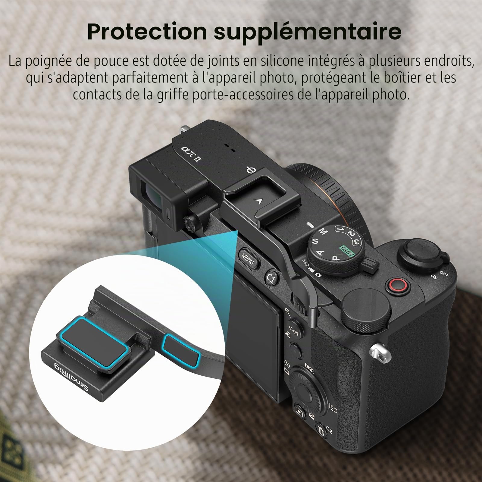 SMALLRGI Cold Shoe Poignée de Pouce pour Sony Alpha 7C II/Alpha 7CR / Alpha 7C, Design Ergonomique, Griffe Froide Intégrée, pour Lumière, Microphone, Poids Seulement 8 g (Noir) - 4820