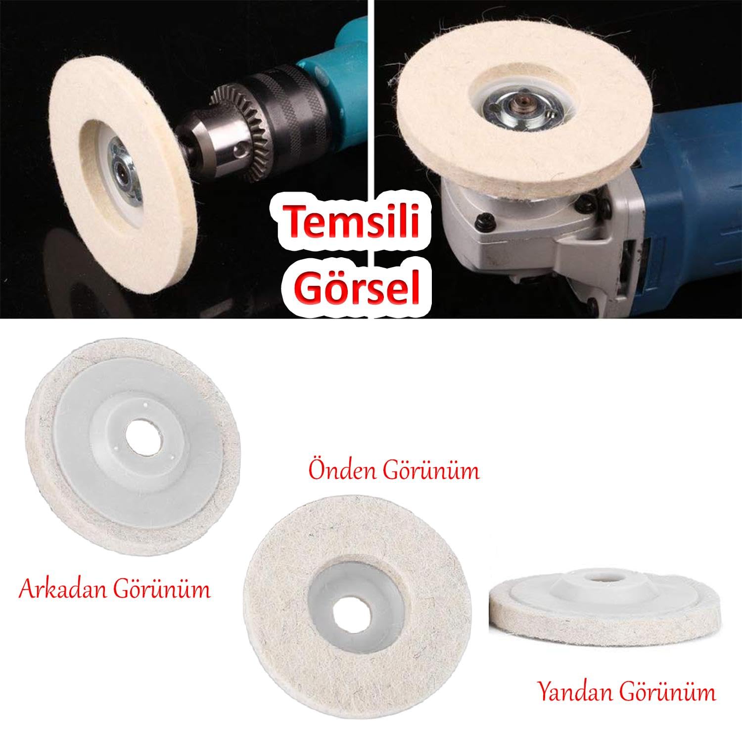 Badem10 Plastik Tabanlı Sert Polisaj Matkap Keçesi DTA043 Finisaj Parlatma Çizik Pasta Cila 115 mm 2'li Set