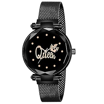 Rozti Queen Analogue Girls Watches Black Dial Black Colored Strap Watch Women