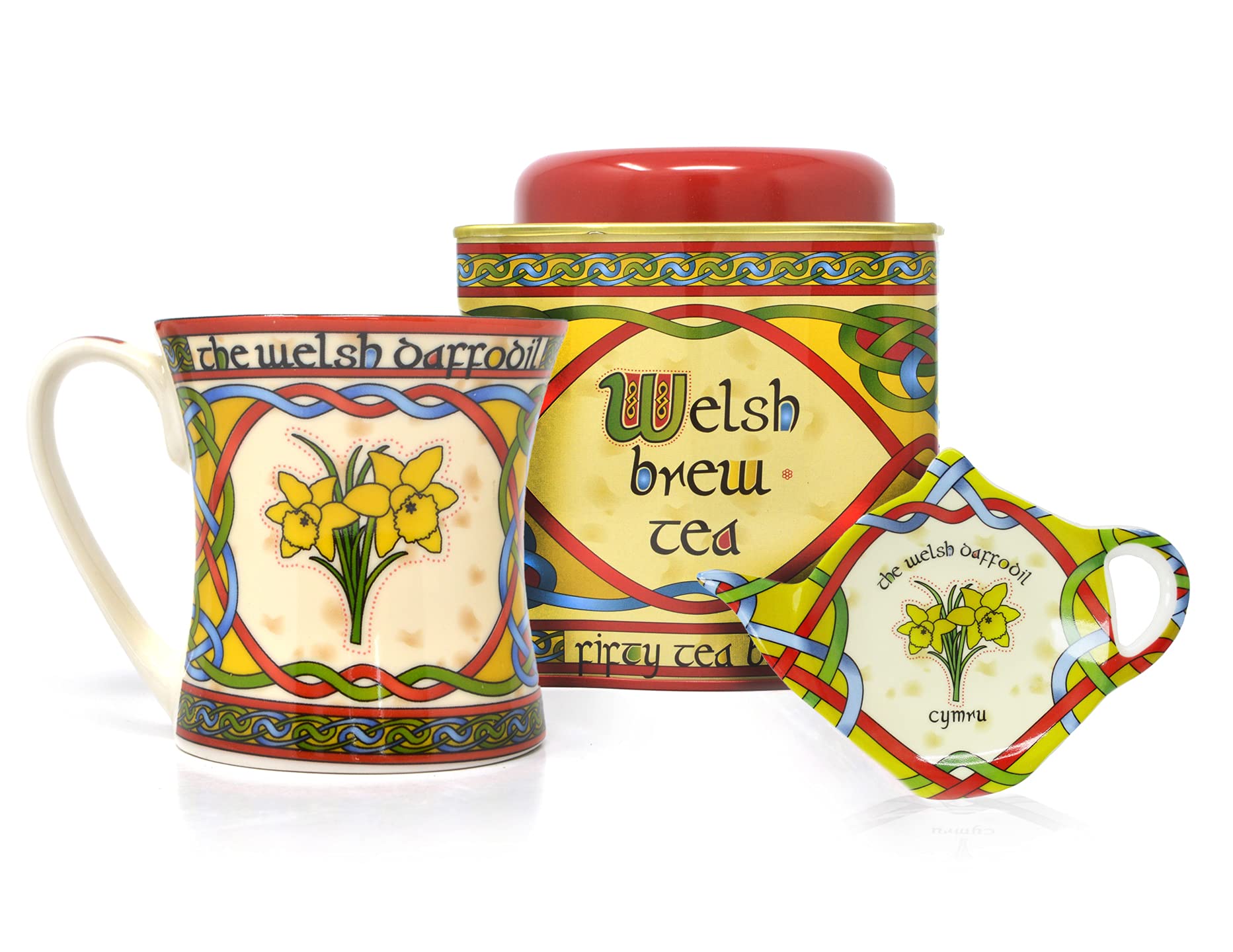 Royal Tara Welsh Set - 1 Welsh Daffodil Mug, 1 Welsh Teabag Holder & 1 Welsh Brew Tea 50 Teabags Blend