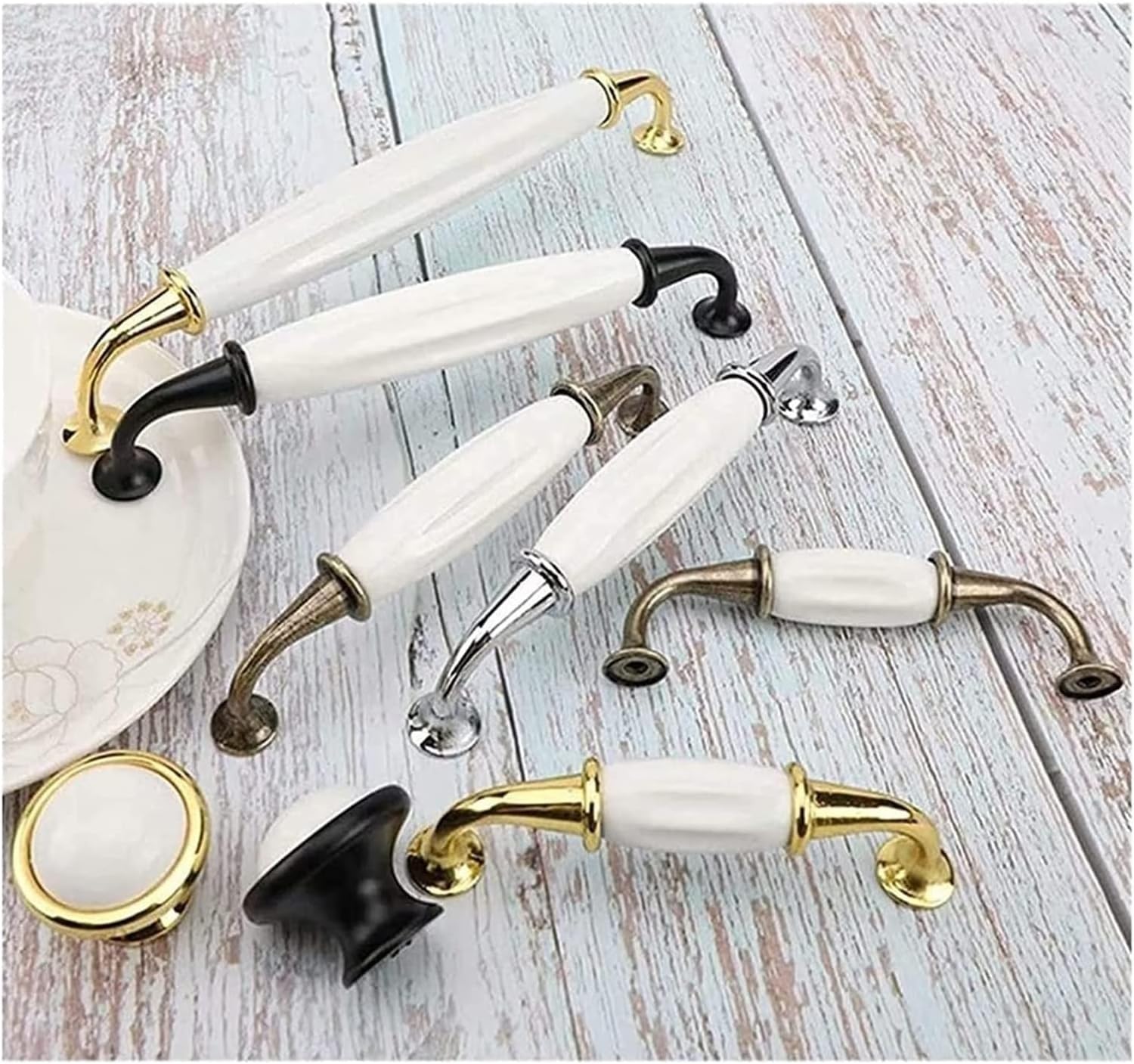 Vintage Pottery Cabinet Door Knobs Pull Handles,Kitchen Cupboard Door Handles Wardrobe Hardware 10 Pcs Classic White Ceramic Drawer Knobs Dresser Cupboard Wardrobe Pull Handles Door Knobs ( Color : Bl