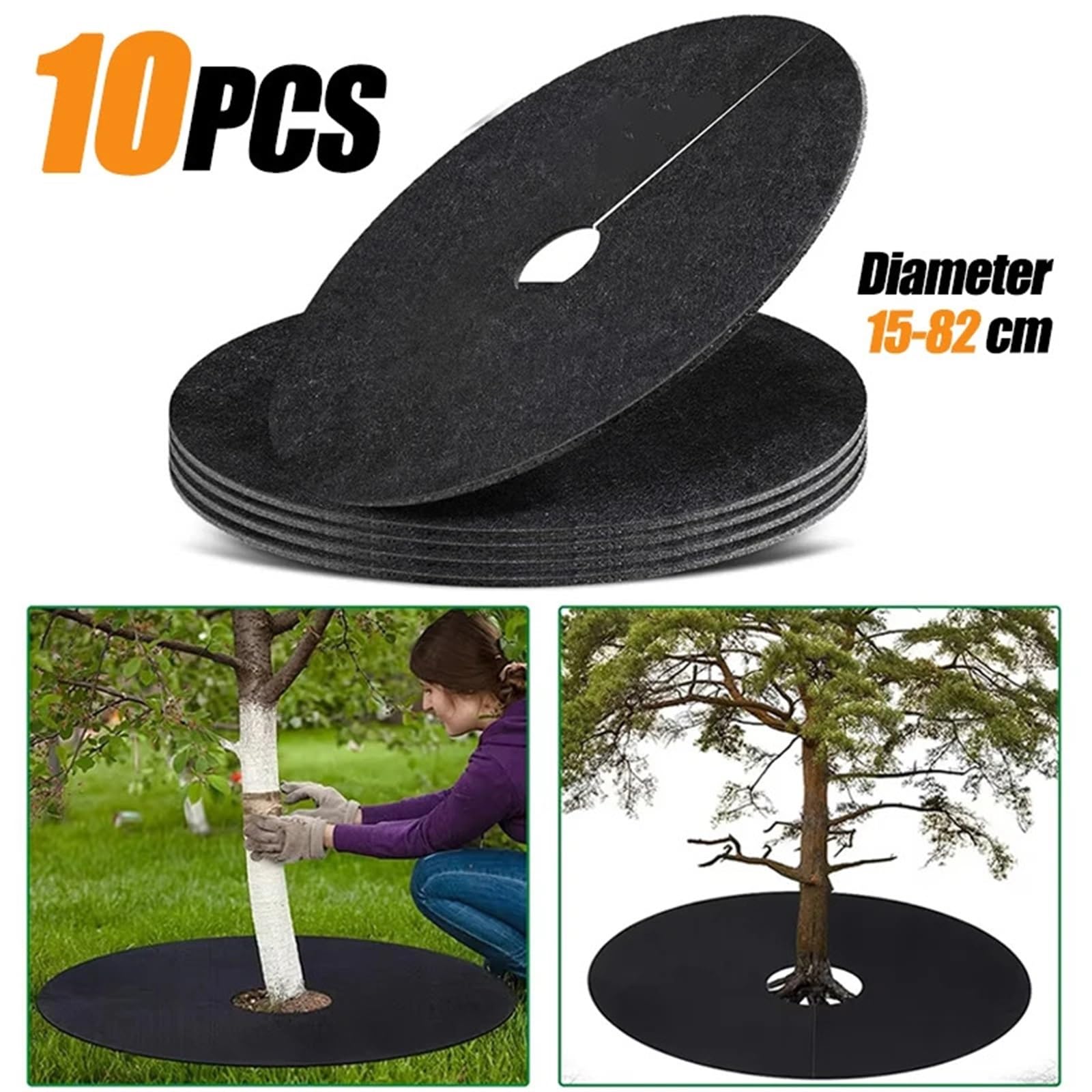 Unkrautvlies 10 Stück Baumschutz-Unkrautmatten, Vliesstoff, Mulchring, runde Barriere, Pflanzenabdeckung for Obstgarten(Black-52cm)