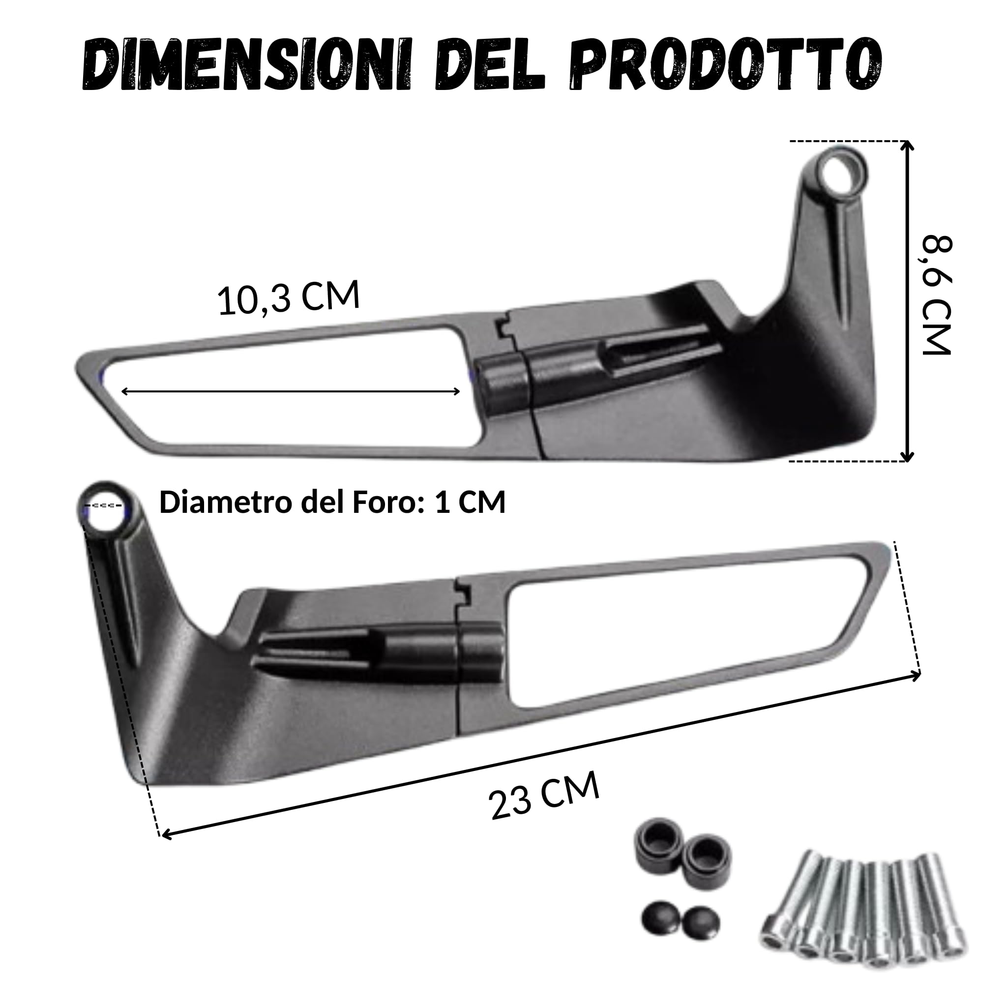 Specchietti Retrovisori Universali Per Moto | Set Da 2 In Lega Alluminio Nero/Argento | Montaggio Manubrio M8/M10 | Regolabili 360° - 2