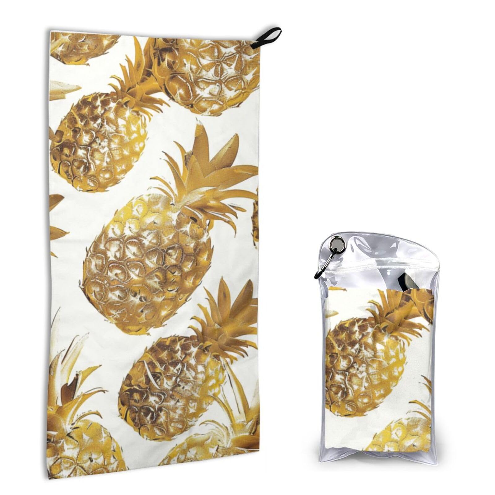 BWWHCCTI Quick Dry Hand Towel With Bag - golden pineapple background Printed Super Absorbent Face Cloth Microfiber Travel Sports Towels 40x80cm