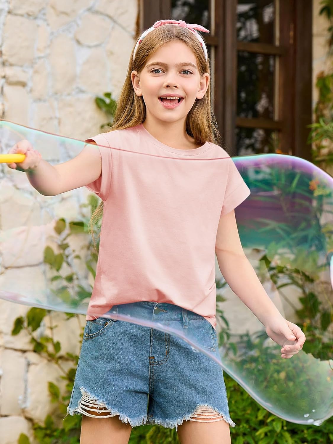 Haloumoning Girls Summer Cap Sleeve Shirts Kids Casual Cute Crewneck Tunic Tops Tees 5-14 Years - Image 3