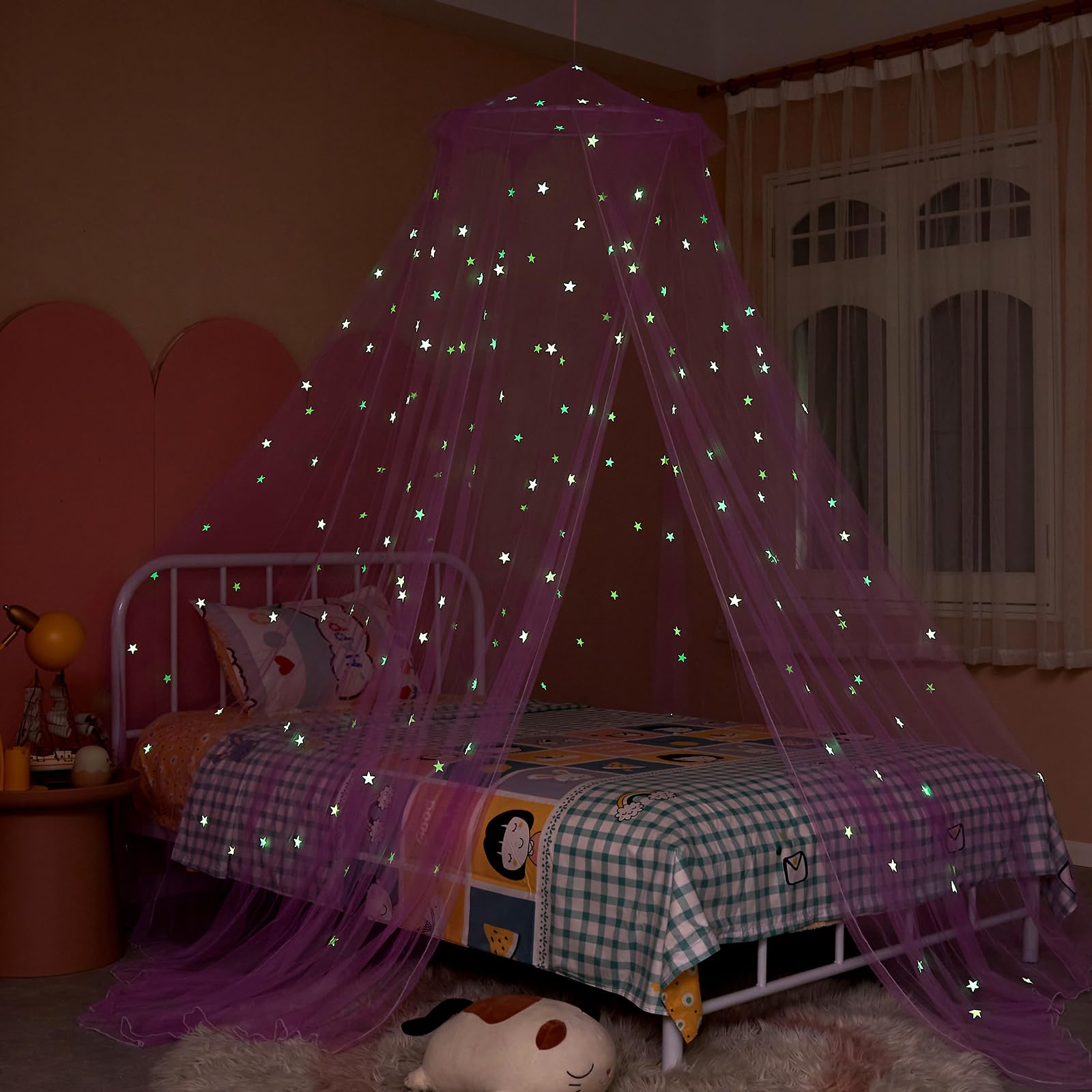 ZIQINPSQ Bed Canopy for Girls with Glowing Stars,Princess Bed Canopy Bed Curtains for Single Double King Size Bed,Bed Netting Room Decor - Image 2