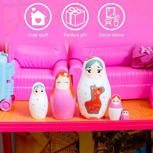 Miniatura 5 de AEVVV Muñecas anidables rusas rosadas para juego de 5 piezas, artículos kawaii, muñecas rusas, decoración de habitación rosa, muñeca matryoshka de