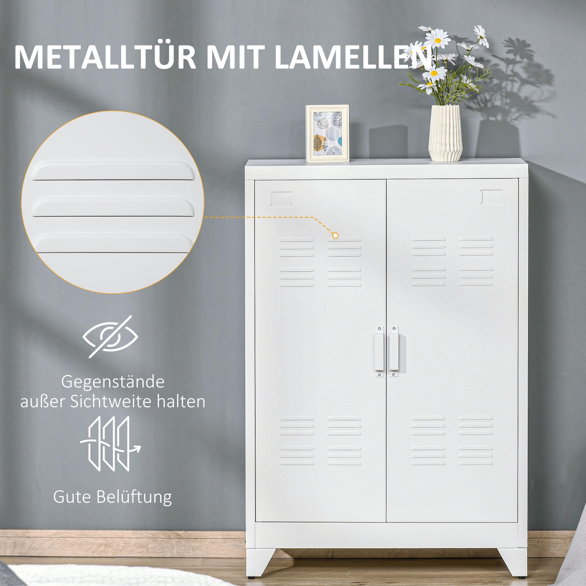 HOMCOM Aktenschrank mit Lamellen-Doppeltür 75x33x110cm Weiß