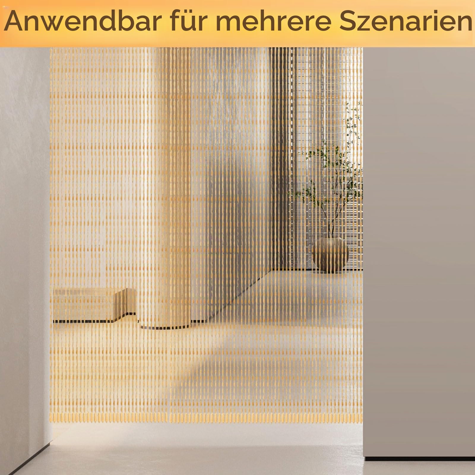 Perlenvorhang Balkontür 90x200cm, Türvorhang Bambus Stil mit 52 Strängen, Insektenschutz Vorhang aus Holzperlen für Balkon, Schlafzimmer, Camping, Dekorativer Türvorhang Handgefertigt (Holzfarbe)