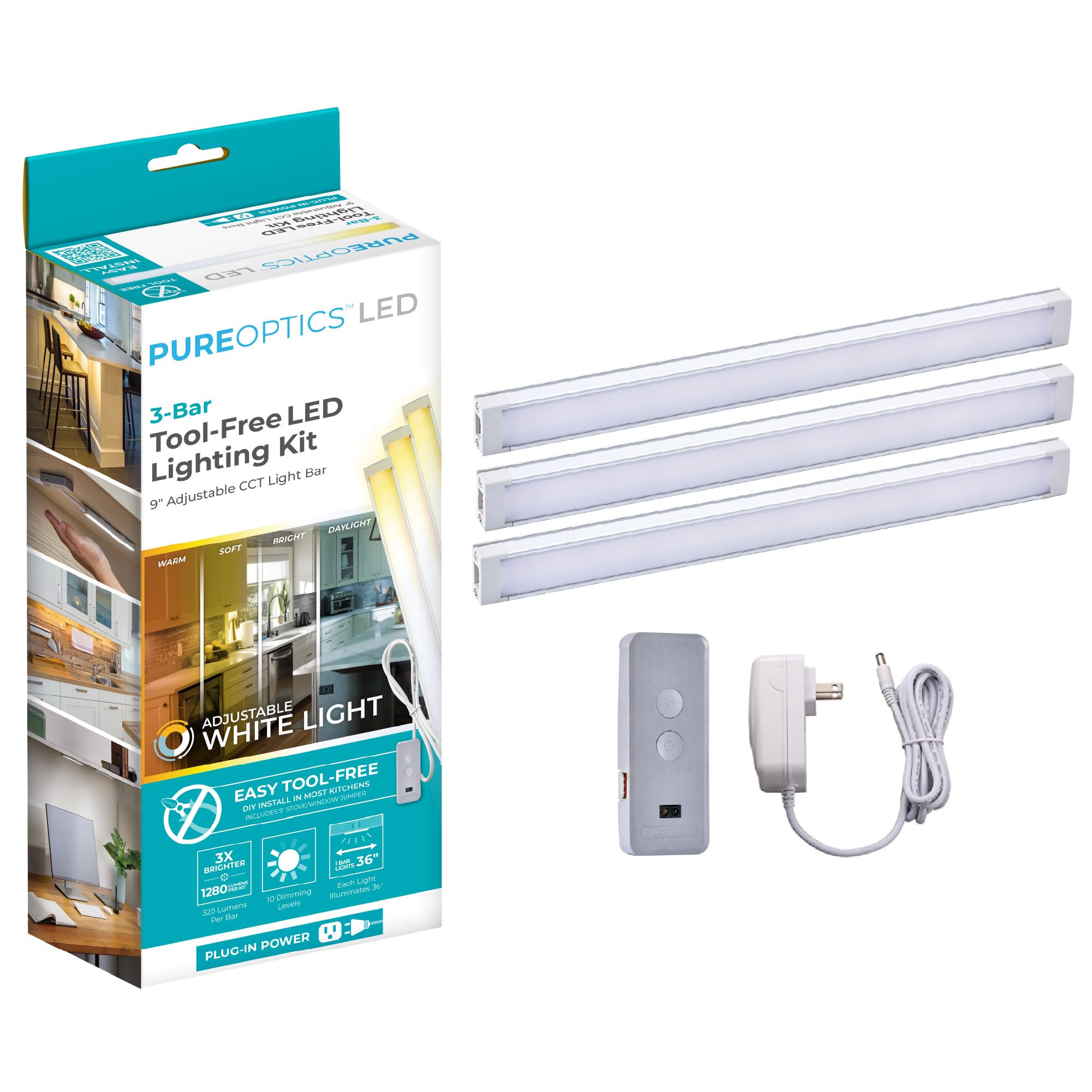 PureOptics LED Under Cabinet Light Kit, Motion Sensor, Dimmable