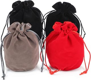 4Pcs Drawstring Dice Bags, Flat Bottom Standing Dice Pouch 5x6.5in | Standing Cotton Fabric Velvet Bag for Jewelry, Tokens, Gaming Accessories Wedding Party Favors Gifts Wrapping