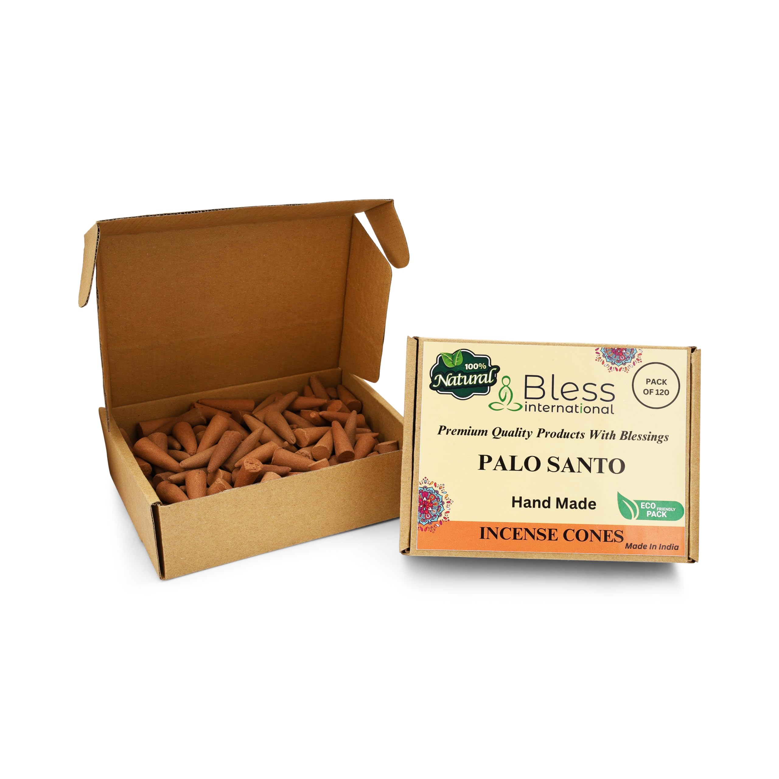 Bless International Palo Santo - Conos de incienso 100% natural, hechos a mano, orgánicos, sin químicos, para purificación, relajación, positividad, yoga, meditación, los mejores aromas (120 unidades)
