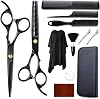 12 Pcs Professional Hairdressing Set with Comb, Cape, Clip, Screw Adjuster, Stainless Steel Salon Barber Beard Cutting Tool, Thinning Shears Scissors, Hair Scissors Kit for Women, Men, Kids Black