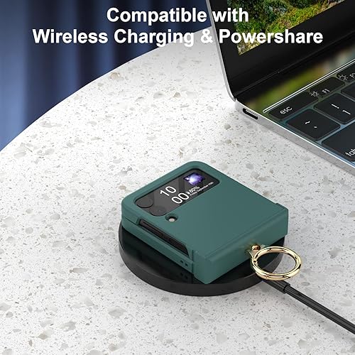 Miniatura 6 de Funda compatible con Galaxy Z Flip 4 con protección de bisagra y soporte de anillo, funda protectora delgada y fina para Samsung Z Flip 4 5G (verde