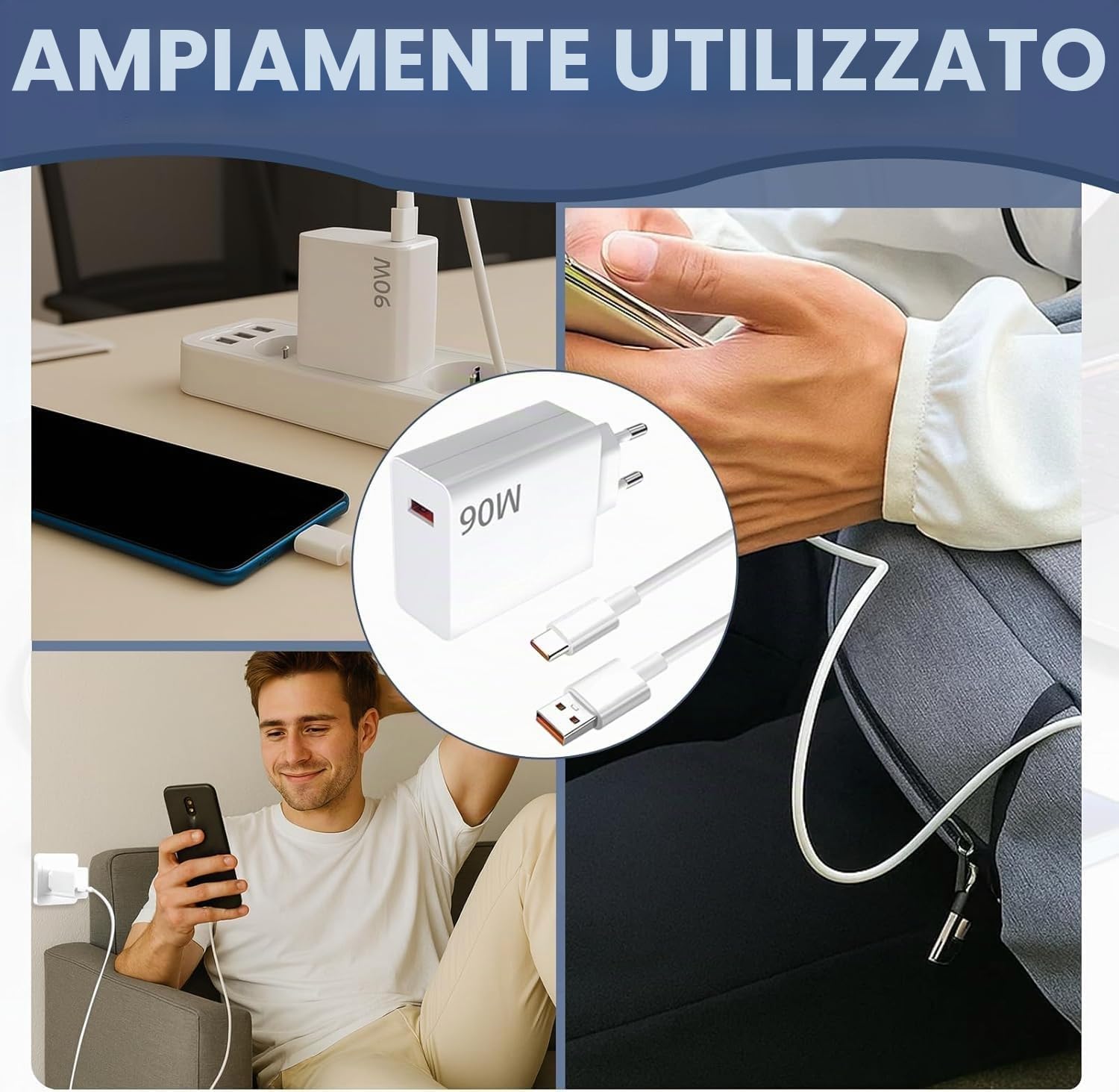 Caricatore rapido 90 W Xiaomi con cavo USB C 1,5 m per Redmi Note 14 Pro, 15T, Poco X7 Pro