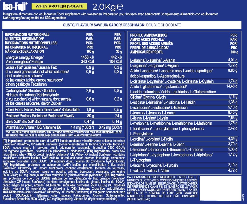 YAMAMOTO Nutrition, Iso-Fuji Volactive 2 kg, Aislado de Proteína de Suero de Leche Ultrafiltrada, Aislado de Proteína en Polvo, Sabor Doble Chocolate