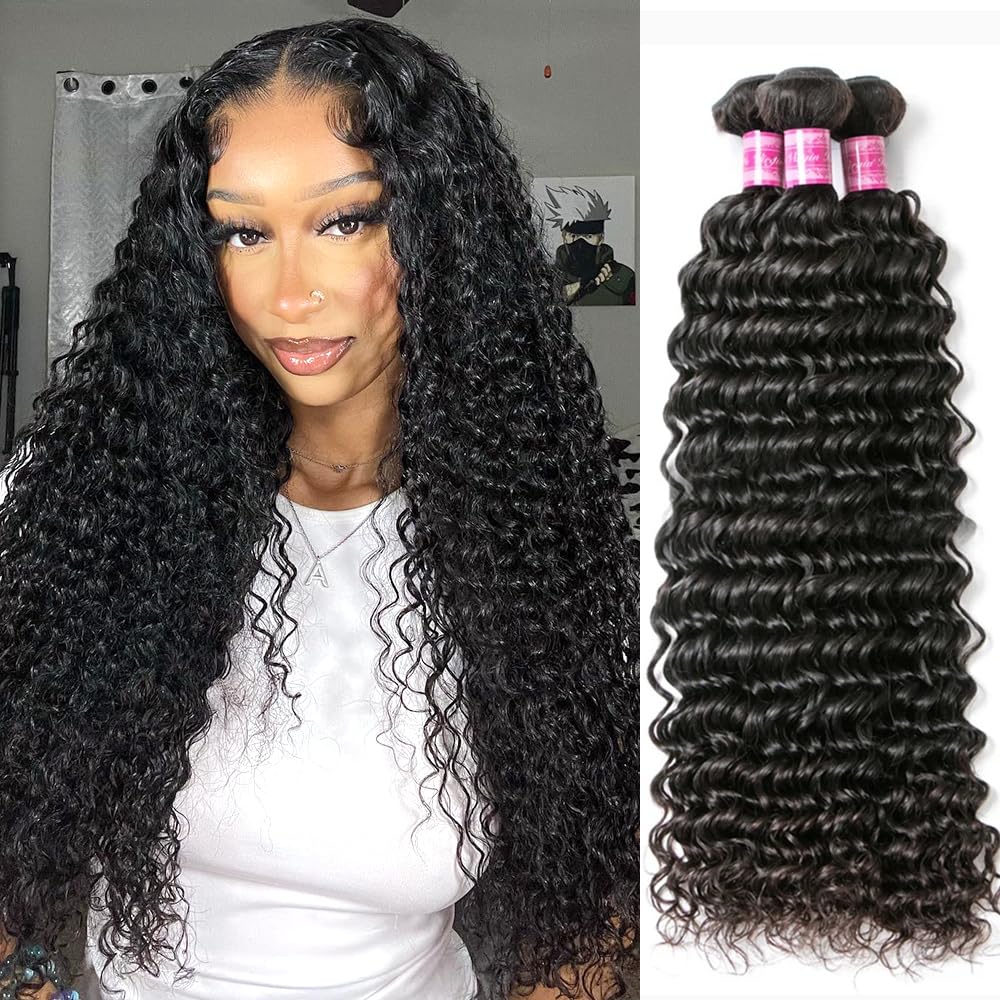 12A Brazilian Virgin Human Hair Bundles, Deep Wave 3 Bundles 100% Unprocessed Remy Hair