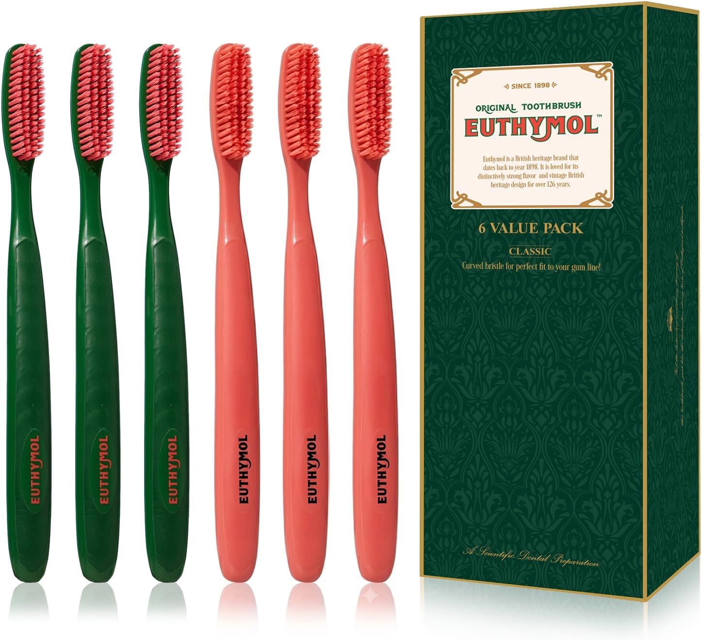 Euthymol Original Classic Toothbrush 6 Pack | Wide Head, Soft & Quick Clean
