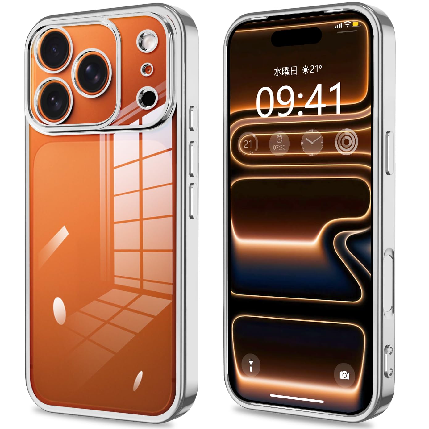 iPhone17 Pro 用 ケース クリア カメラ保護 いphone17pro スマホケース 薄型 TPU 軽量 変形防止 人気 スリム ソフト アイフォン 17 Pro カバー 衝撃吸収 ストラップホール付き(シルバー)