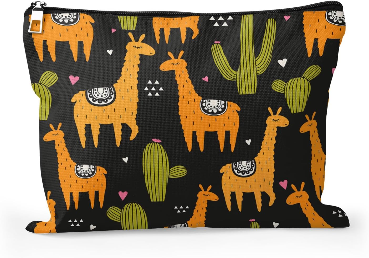 Cafl Retro Alpaca Cactuses Makeup Bag Lamas Hearts Cosmetic Bag for Women Large Capacity Make Up Bag Portable Travel Toiletry Pouch Organizer 10 * 8inch