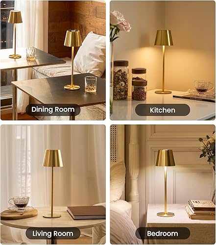 Miniatura 8 de Paquete de 3 lámparas de mesa inalámbricas, lámpara portátil a pilas con 3 temperaturas de color y atenuación continua, lámpara de mesa recargable