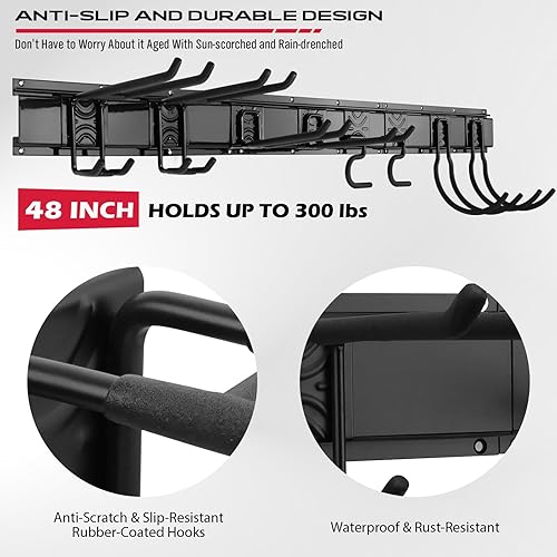 Miniatura 5 de SEDY Organizador de pared de garaje resistente de 48 pulgadas, estante de almacenamiento de herramientas de montaje en pared con ganchos ajustables,