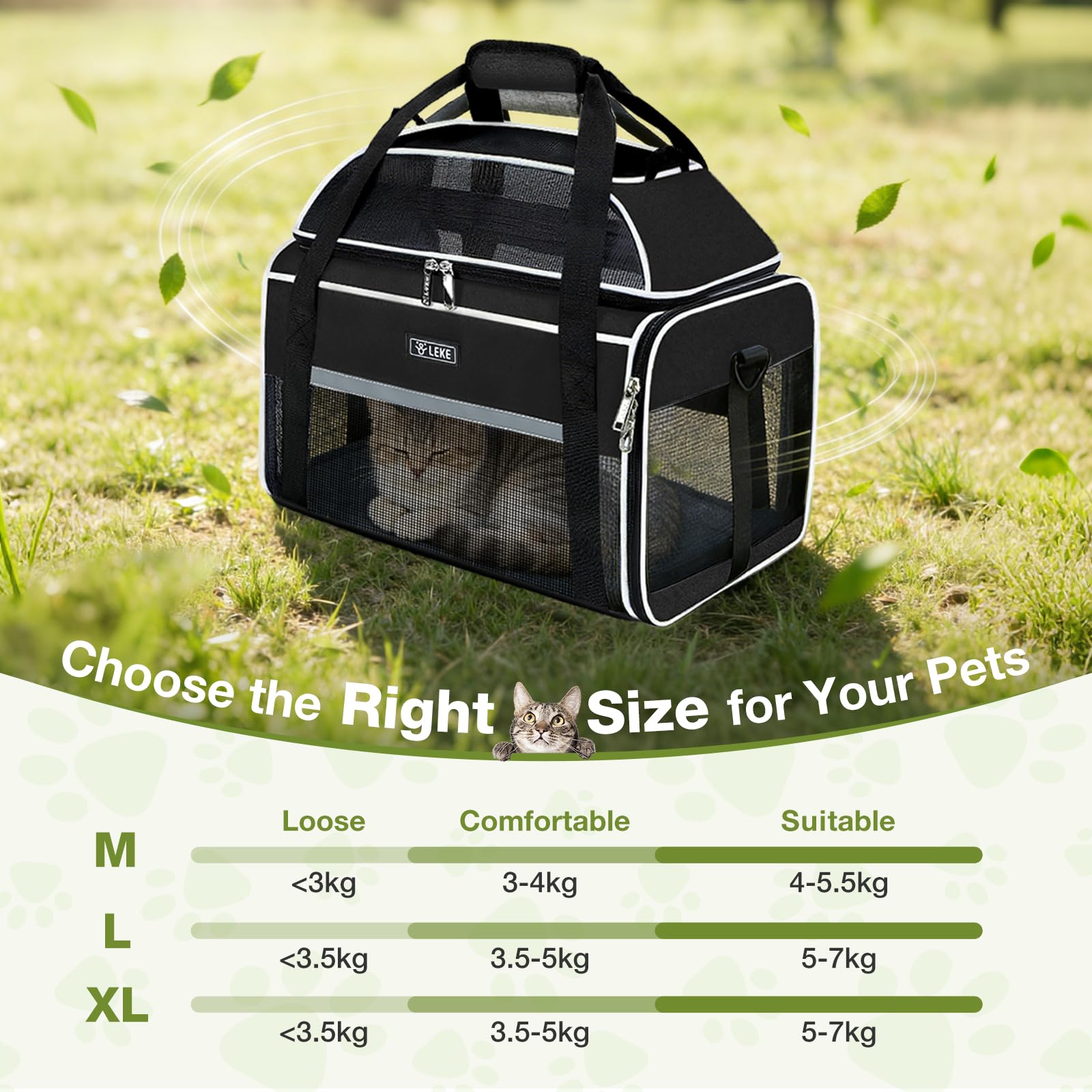 Bolsa de transporte para gatos y perros Lekespring, bolsa para perros y gatos, ampliable hacia arriba, bolsa para gatos hasta 7 kg, caja de transporte para gatos y perros para ir al veterinario en el
