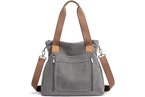 Women's Canvas Tote Bag: Versatile Multi-Pocket Handbag for Work, Shoulder, or Crossbody Use
