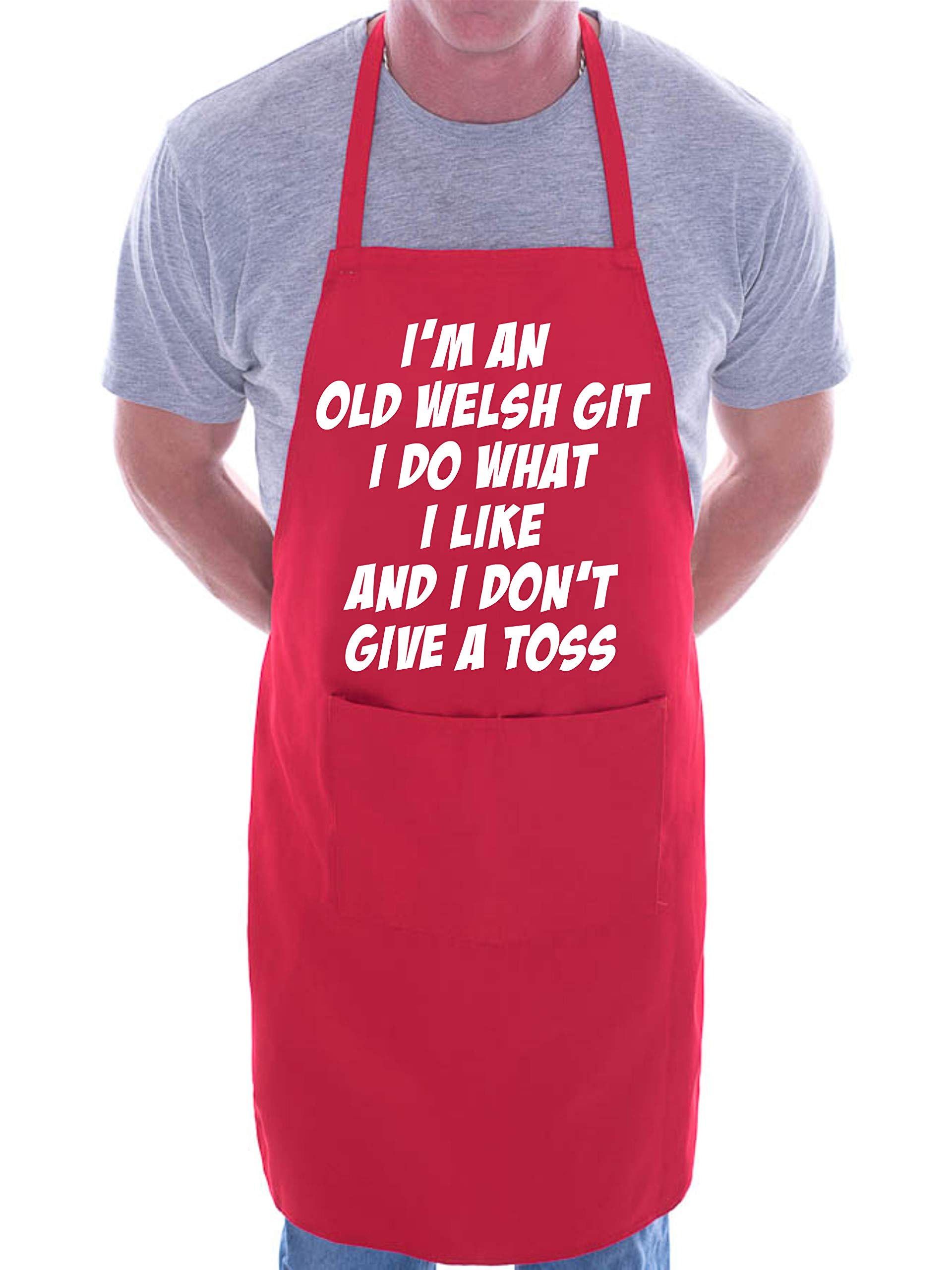 Print4u Men's Red Old Welsh Git Wales Cymru Novelty Bbq Cooking Apron