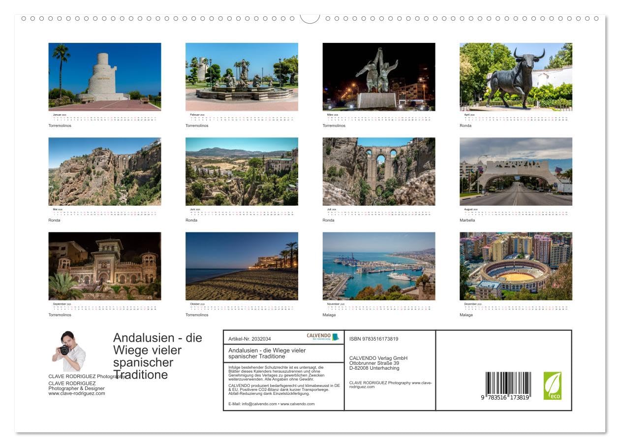 Andalusien - die Wiege vieler spanischer Traditione (hochwertiger Premium Wandkalender 2026 DIN A2 quer), Kunstdruck in Hochglanz: Andalusien ist die ... Stierkämpfe und Flamenco. (CALVENDO Orte)