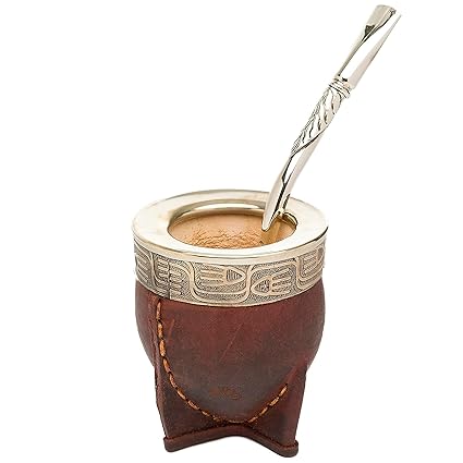 THEARG | Yerba Mate Gourd Set with Stainless Steel Straw | Handmade Leather Yerba Mate Cup and Bombilla Set from Argentina - Beach Essentials - Idea for Gifts | Travel Cup Mate - Taza para Mate