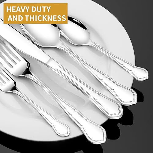 Miniatura 7 de YADALEKF Juego de cubiertos de 30 piezas de acero inoxidable para 6, cubiertos de acero inoxidable pulido con espejo, vajilla gruesa de diseño