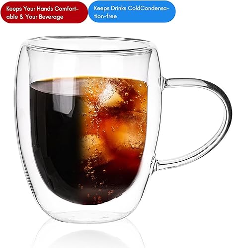 Miniatura 3 de Moretoes Tazas de café de vidrio de doble pared de 12 onzas, juego de 6 tazas de café de vidrio, tazas de café con aislamiento