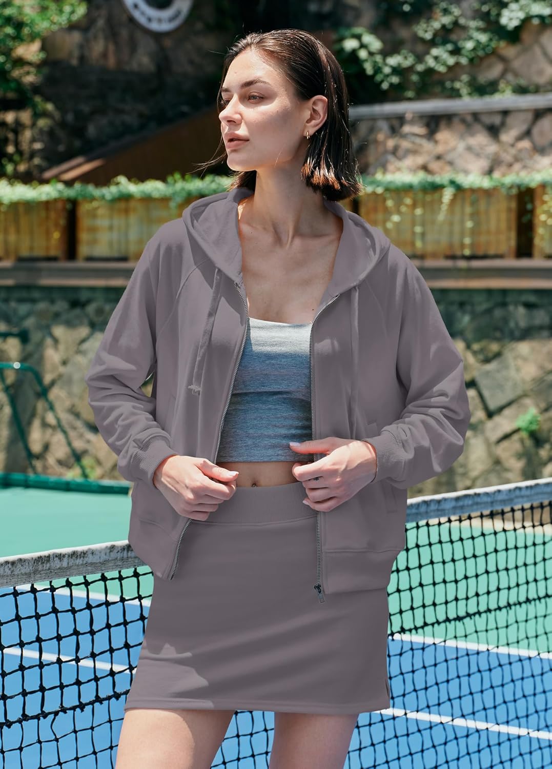 Nirovien Women Two Piece Workout Set Zip Up Hoodie and Skort Sets Athletic Sweatsuits Outfits Sets - Image 5