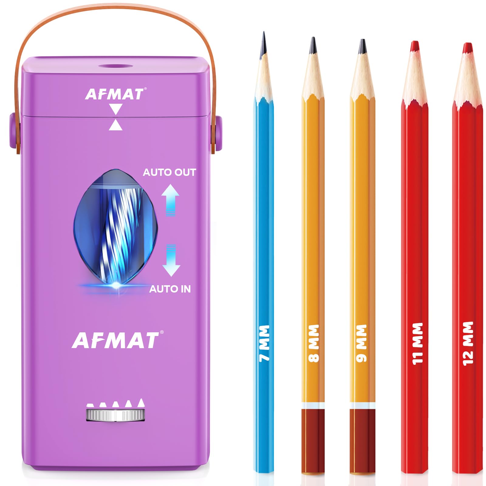 AFMAT Elektrischer Bleistiftspitzer, vollautomatischer Bleistiftspitzer für 6–12 mm Nr. 2/Jumbo-Bleistifte, automatisches Ein- und Ausschalten, 5 Schärfemodi, wiederaufladbar, robuste Spitzer für