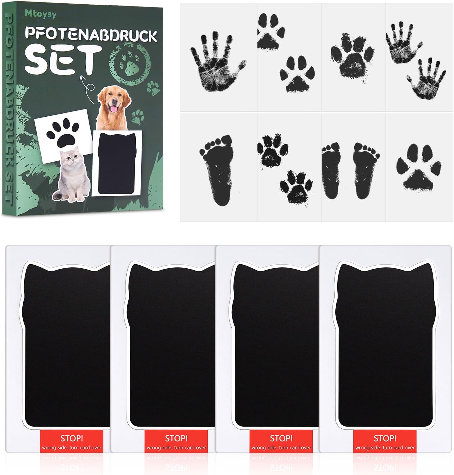 Paw Print Kit - Inkless Pet Memorial Pawprint Stamp Pads with 8 Imprint Cards, Keepsake Kit for Dogs, Cats, Newborn Baby Gift