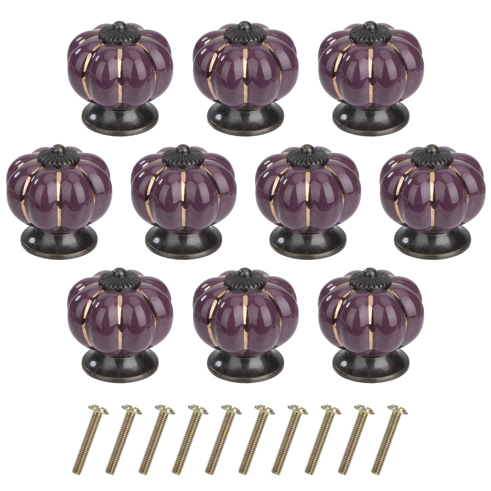 MengH-SHOP Cabinet Knob Round Door Knobs Pumpkin Shape Pull Handle with Screws for Cabinet Wardrobe Drawer Cupboard 10 Pieces Violet