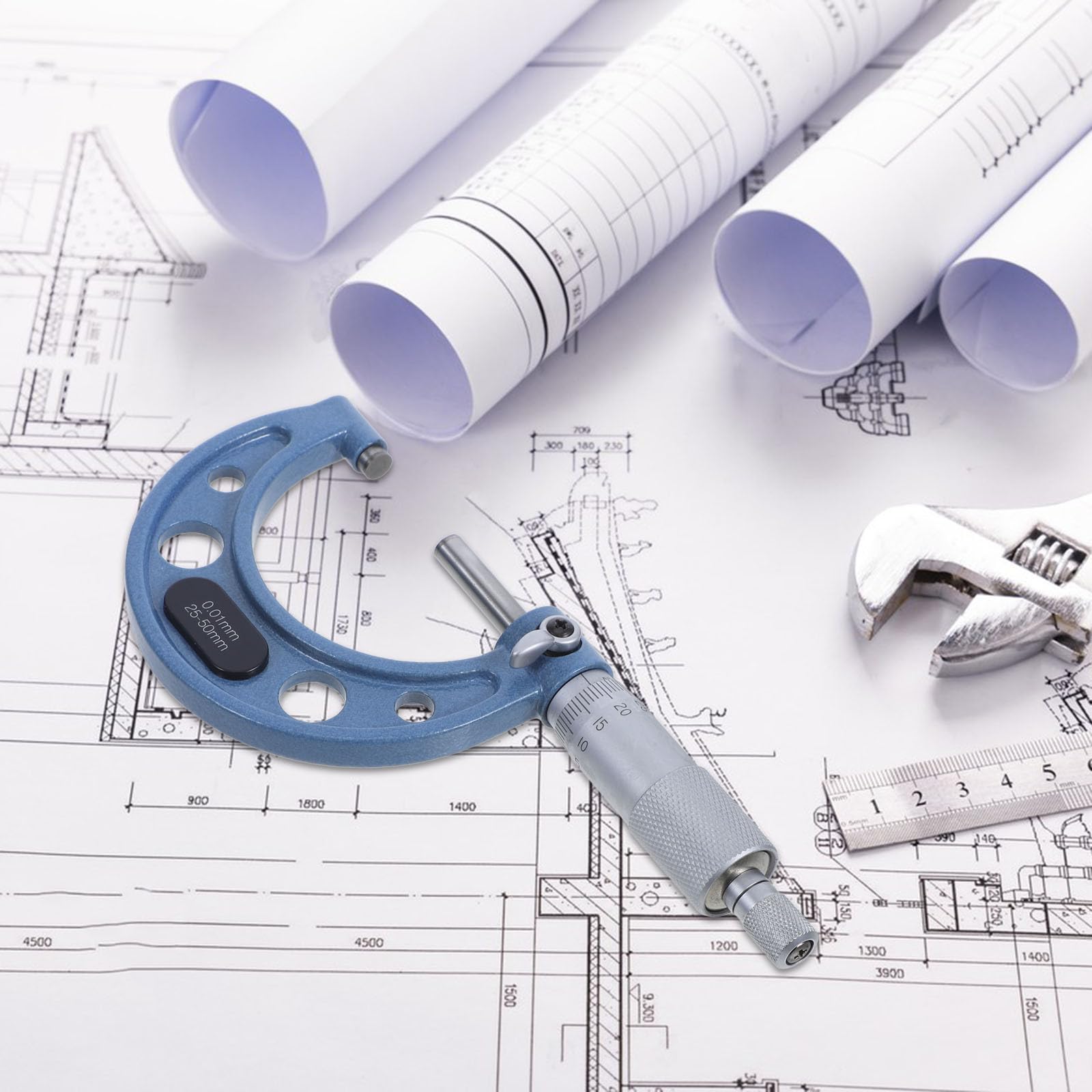 BESTOYARD Micrómetro Exterior de Acero Inoxidable 25-50 Mm Graduación de 0,01 Mm Herramienta de Medición Portátil de Alta Precisión para Inspecciones de Control de Calidad