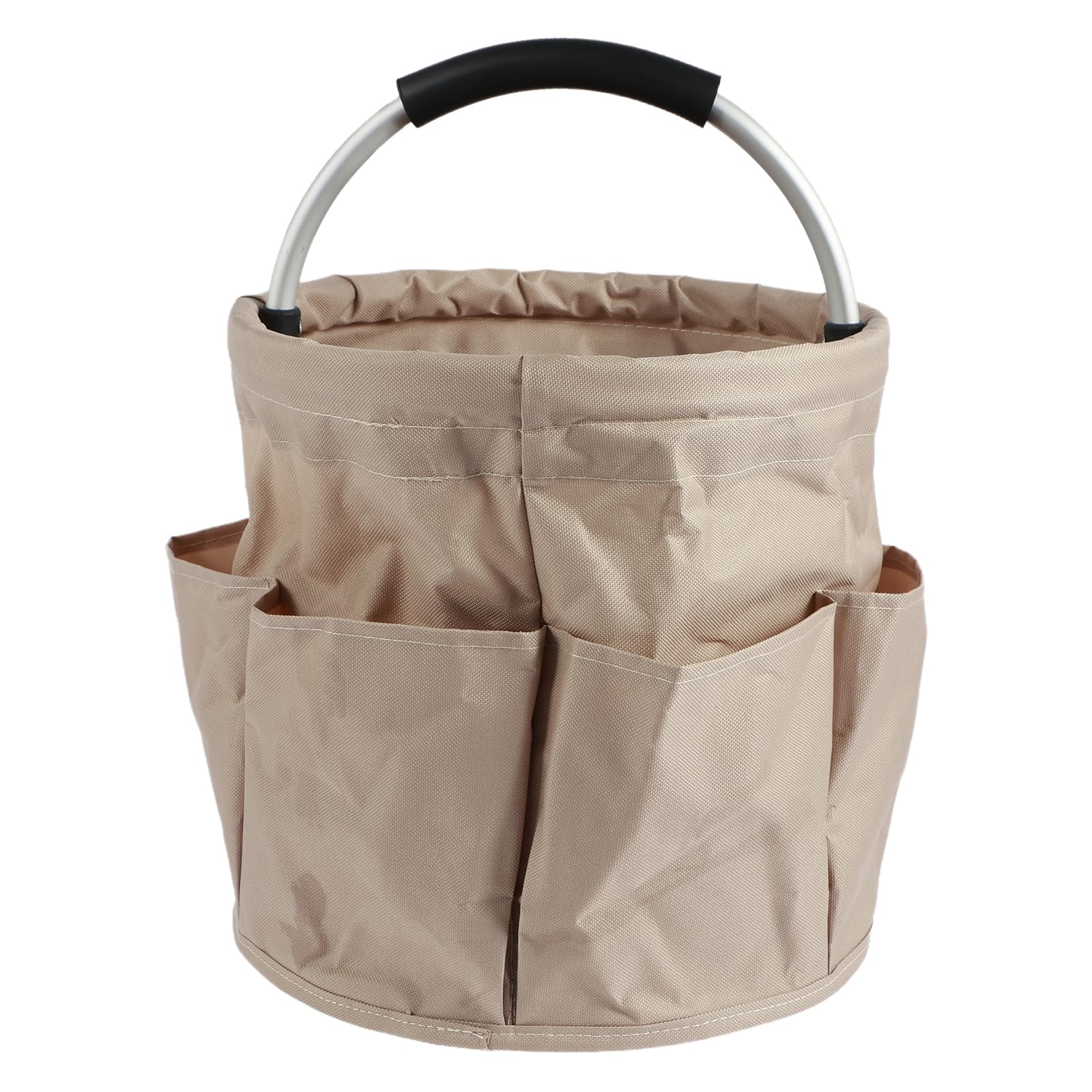 Sutowe Gardening Storage Tote with Aluminum Handle 6 Pockets Folding Garden Tool Bag 17L Large Capacity Cleaning Organizer Caddy Multifunctional Picnic Basket Portable Car Storage Caddy(khaki)