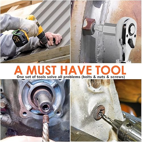 Miniatura 3 de XEWEA Juego de 49 extractores de tornillos y pernos con juego de brocas para mano izquierda, herramientas de extracción de pernos rotos multilínea