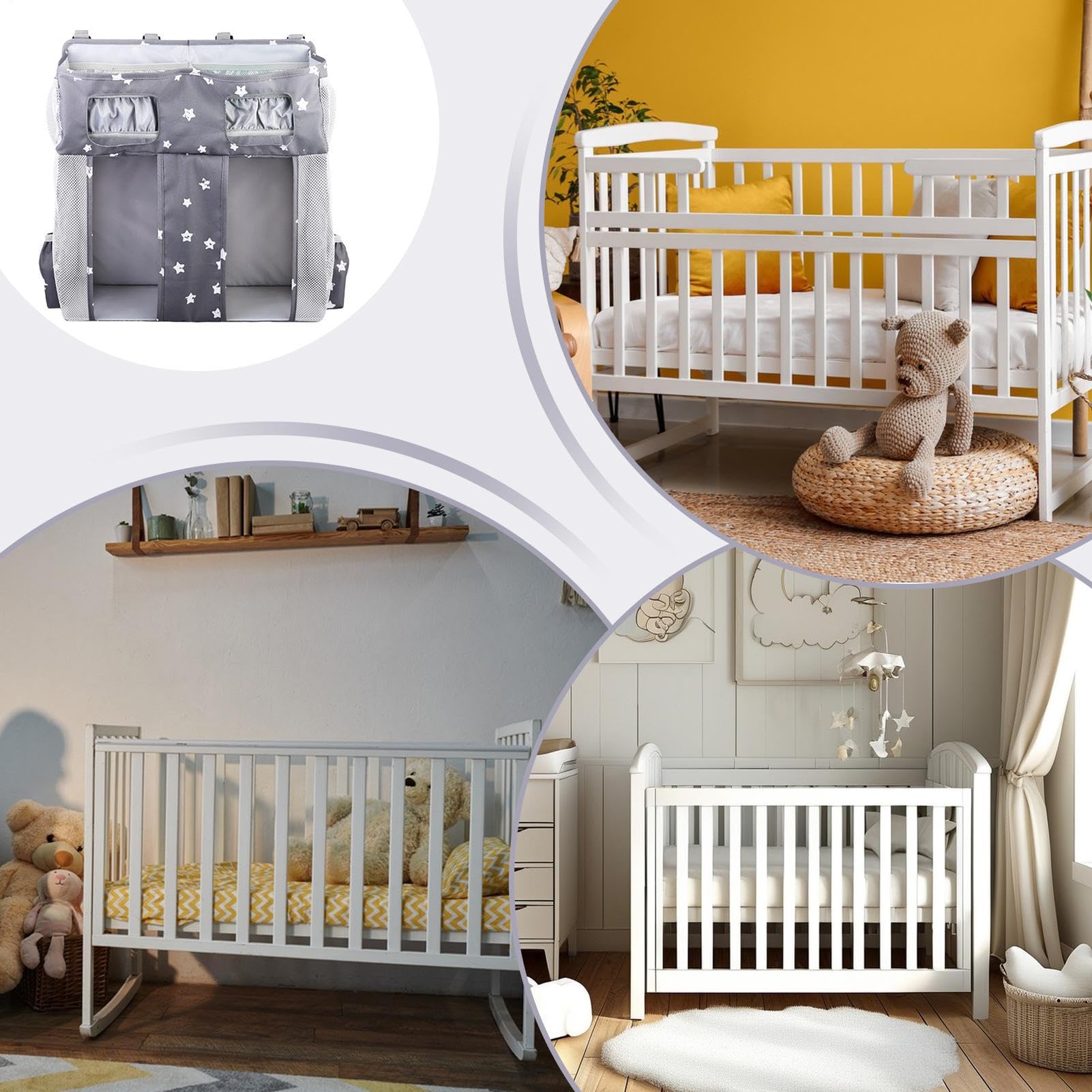 Organizador de Cama Bolsillos multicompartimento Oxford para toallitas | Organizador de Pañales para Cuna con Correas para pañales bebé cuna cama y niños