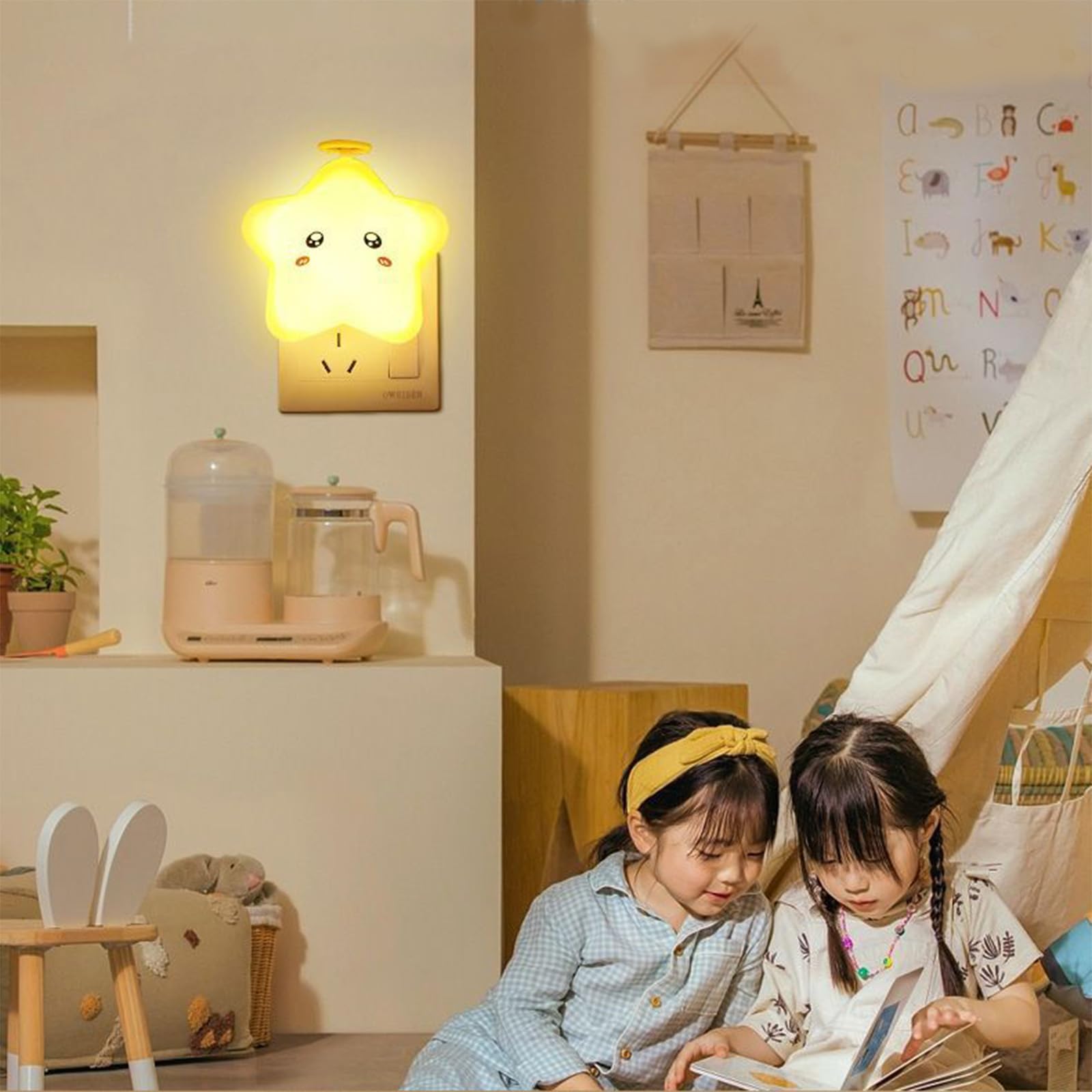 Luz de Noche de Estrellas para Niños Control Remoto Temporizador Lámparas de Pared Regulable Bonito Aplique de Pared Táctil Regalo para Dormitorio de Niñas Luces de Noche para Bebés