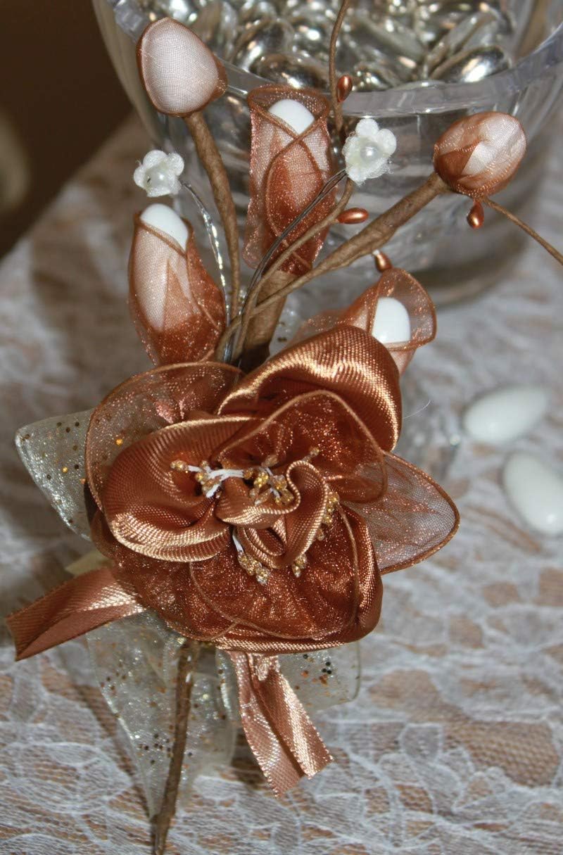 Satin and Organza Flower Decoration with Wire Almond Holders Tan/Champagne Color - Set of 12 Bouquets image 4