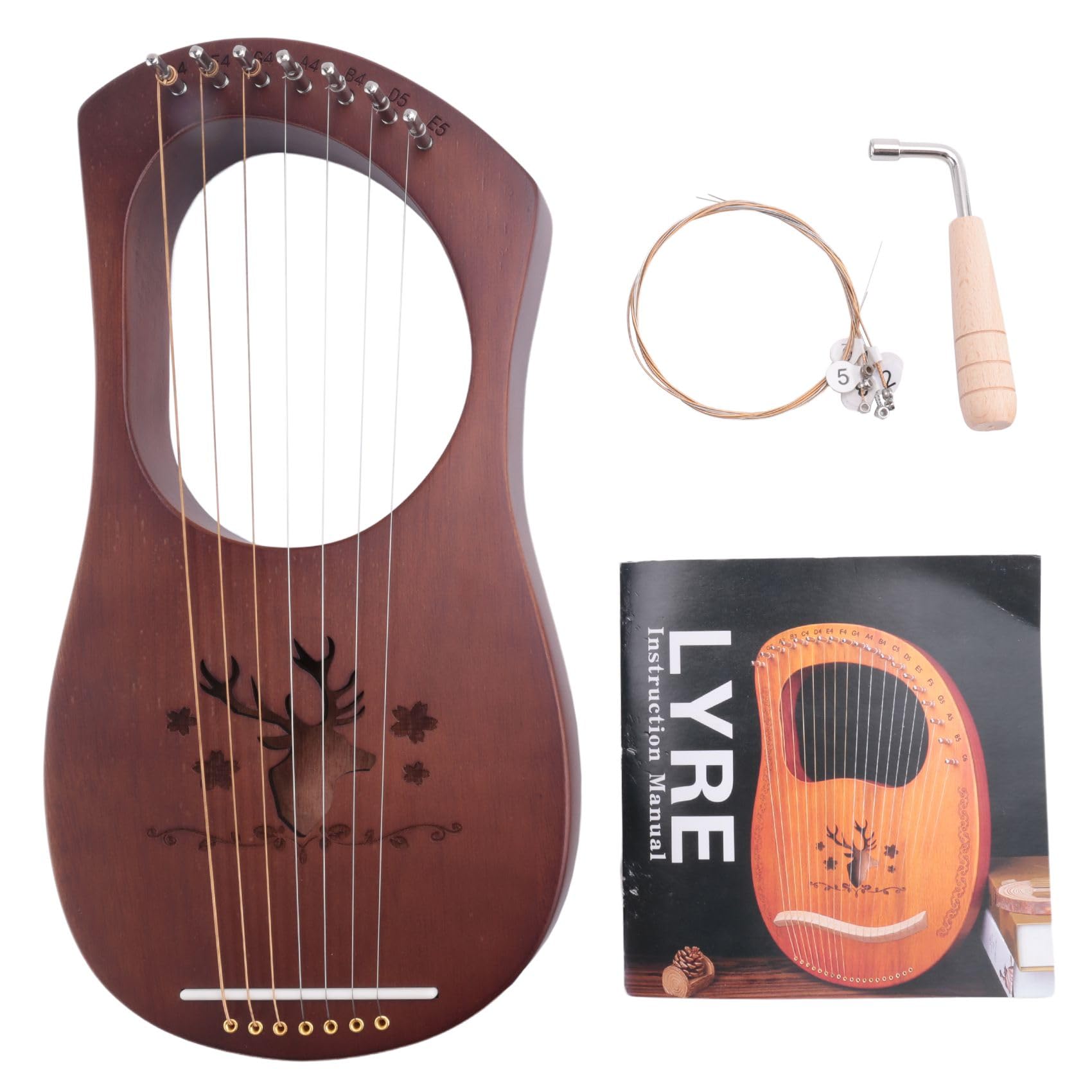Lyre Harpe Acajou 7 Cordes en Bois Massif Métal Instruments à Cordes Marron