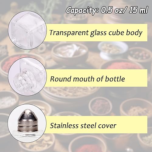Miniatura 3 de 100 mini saleros y pimenteros de 0.5 onzas, recipiente pequeño a granel para condimentos de vidrio con tapa de acero inoxidable para viajes, hogar,
