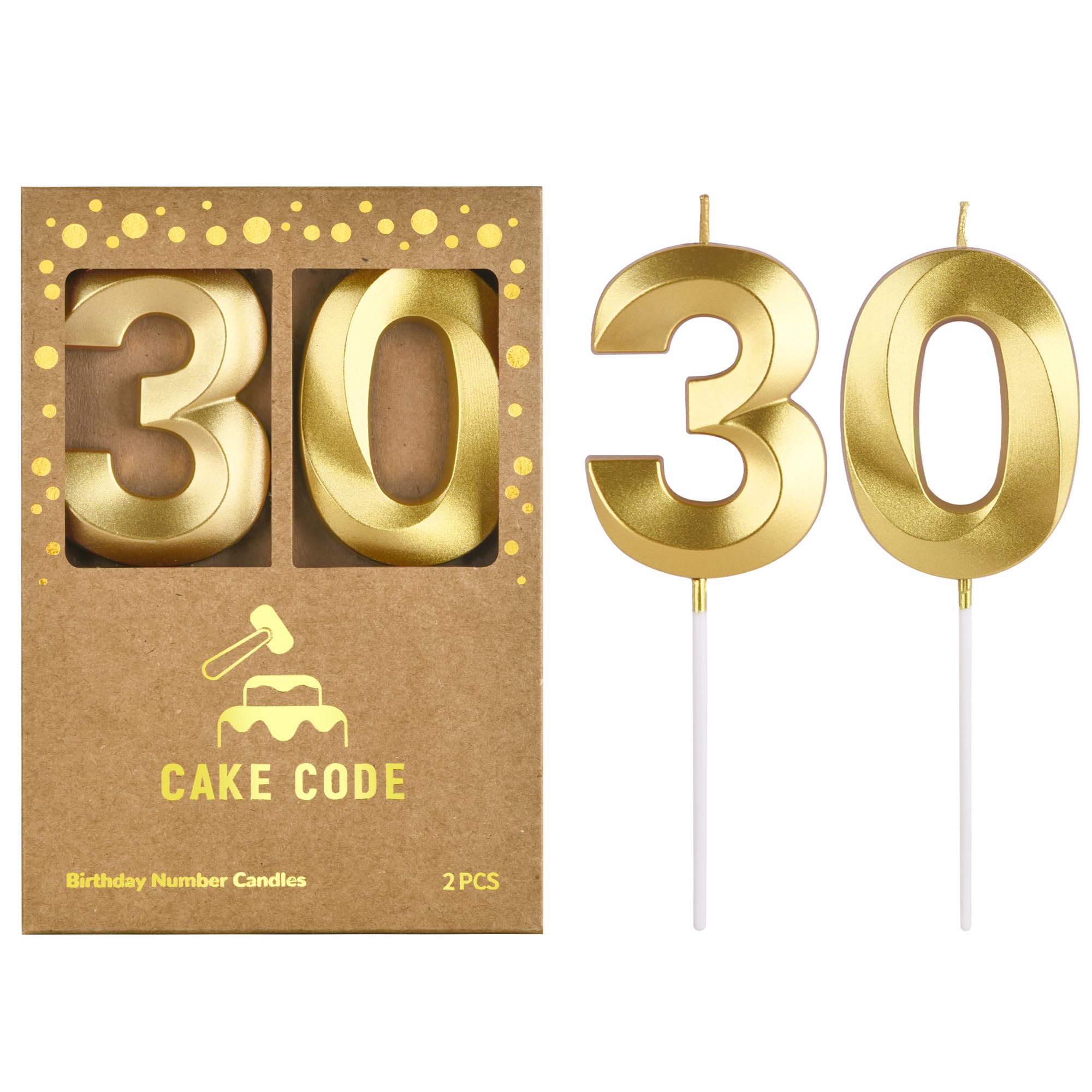 CAKE CODE 2.76 Inch Diamond Gold 30 Number Birthday Candles, Gold Number Candles, Cake Number Candles, Birthday Decoration, Party Celebration